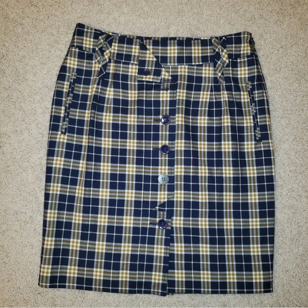 Anthropologie Plaid Skirt Button Up Size 4 NWT